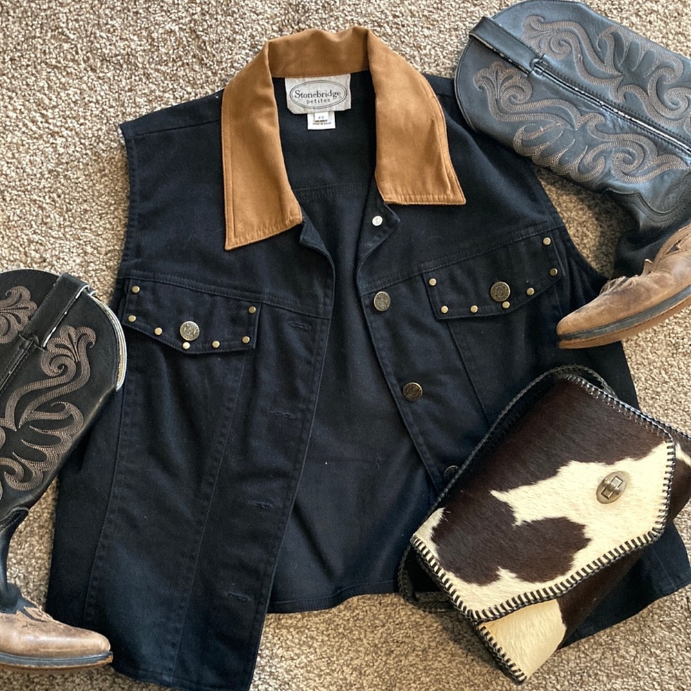 Stonebridge petites black and suede western vest